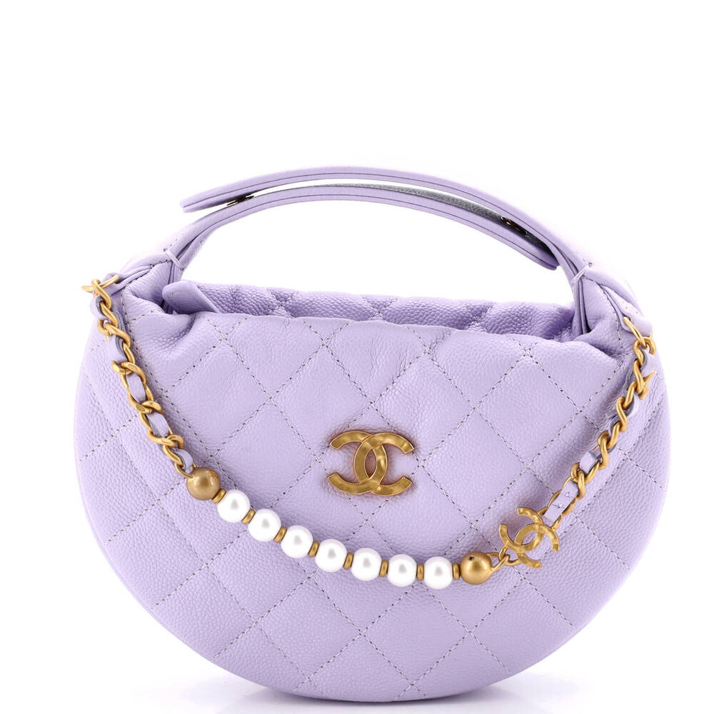 Chanel Mini Double Chain Bow Hobo Pouch Quilted Caviar